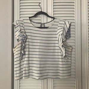 Anthropologie striped shirt with flutter sleeve